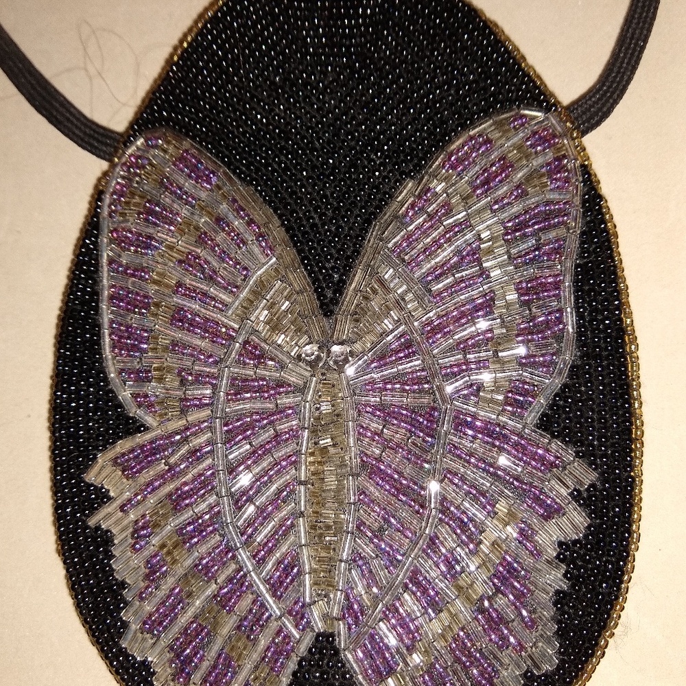 Deco butterfly beaded purse w/ straps